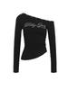 Chic Off-the-Shoulder Slim-Fit Black Long-Sleeve T-shirt for Women - Perfect for Early Autumn