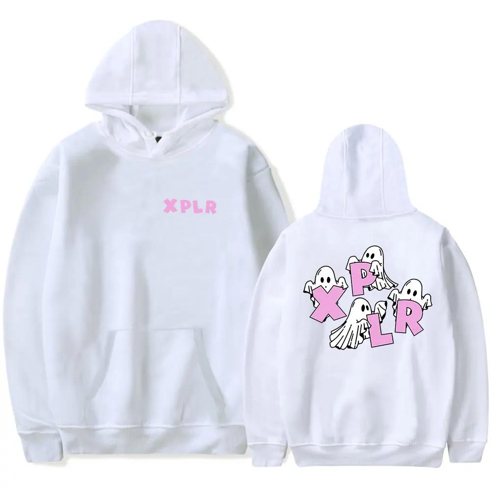XPLR Ghost Graphic Hoodie Women Cute Cartoon hostChestSmallLetterLogoLargeBackPrintPulloverSweatshirCasualAestheticHoodedTop