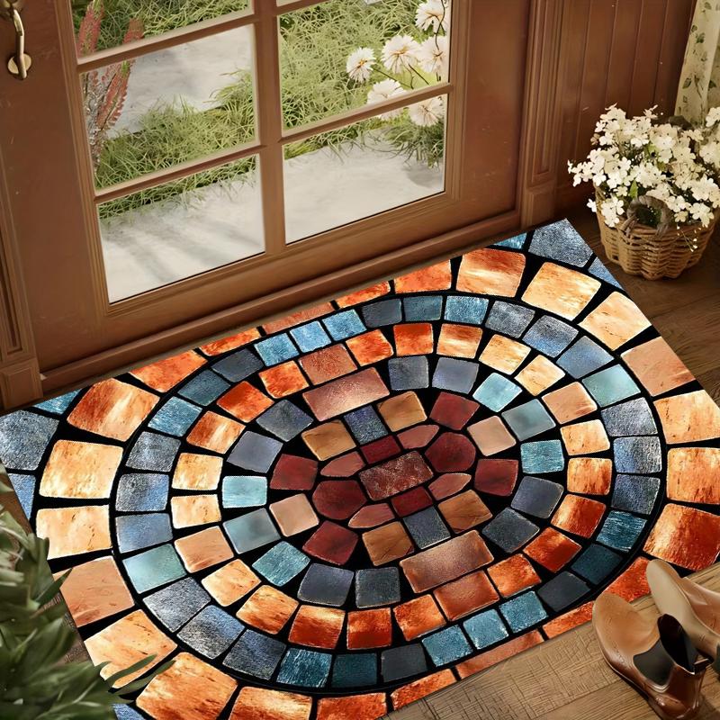 Ковер с мозаичным узором Ретро Арт Дизайн из стеклянной плитки Нескользящий коврик для пола для гостиной Прихожей Винтажный Декор Пространства Декор дома 40x60cm