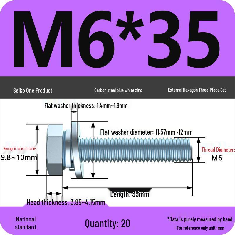 Grade 8.8 Galvanized Hex Bolt Set: Includes Hex Bolt, Spring Washer, Flat Washer (Sizes: M4, M5, M6, M8, M10, M12)
