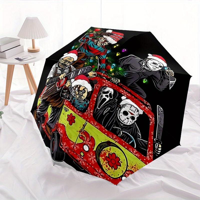 

1pc Christmas Horror Icons Pattern Automatic Umbrella is Fashionable and Good-Looking, Suitable for Travel and Daily Use.Y014