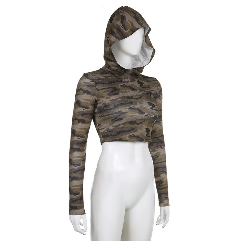 Felpe con cappuccio da donna Camicia con stampa mimetica Camicetta a maniche lunghe Camicetta corta Felpa casual