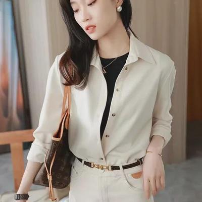 Twill Soft Anti-Wrinkle Non-Iron Solid Color Women's Long-Sleeve Shirt for Spring and Autumn