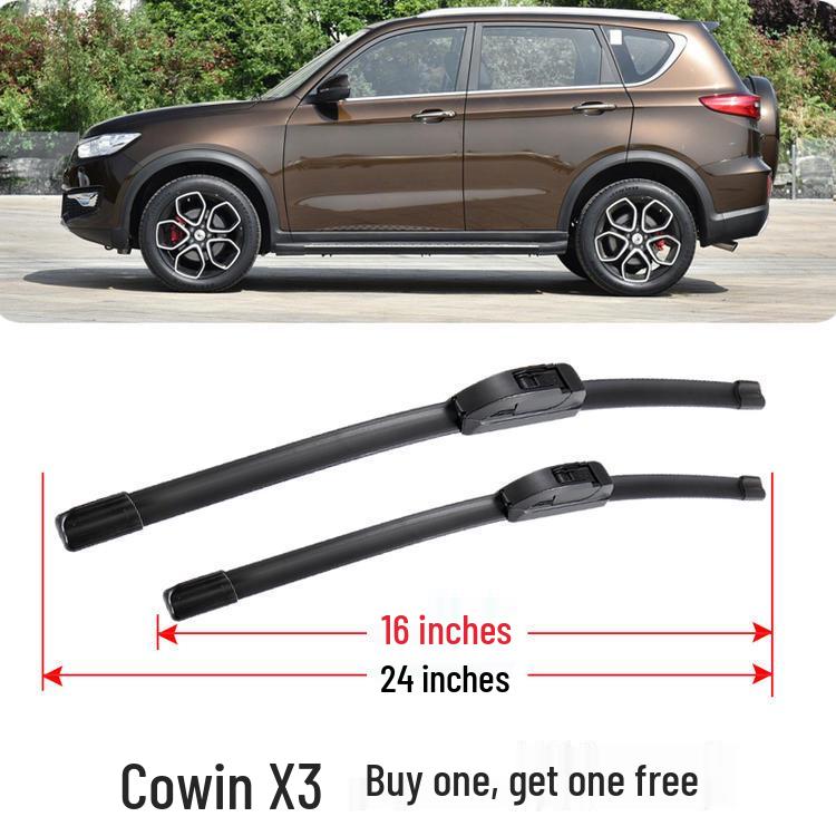 Original Cowin X3 Wiper Blade Set: Universal Front & Rear Rubber Strips