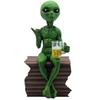 Funny Alien Statue Sculpture Garden Landscaping Yard Art Ornament Resin Beer Drinking Alien Sculpture Desktop Decoration