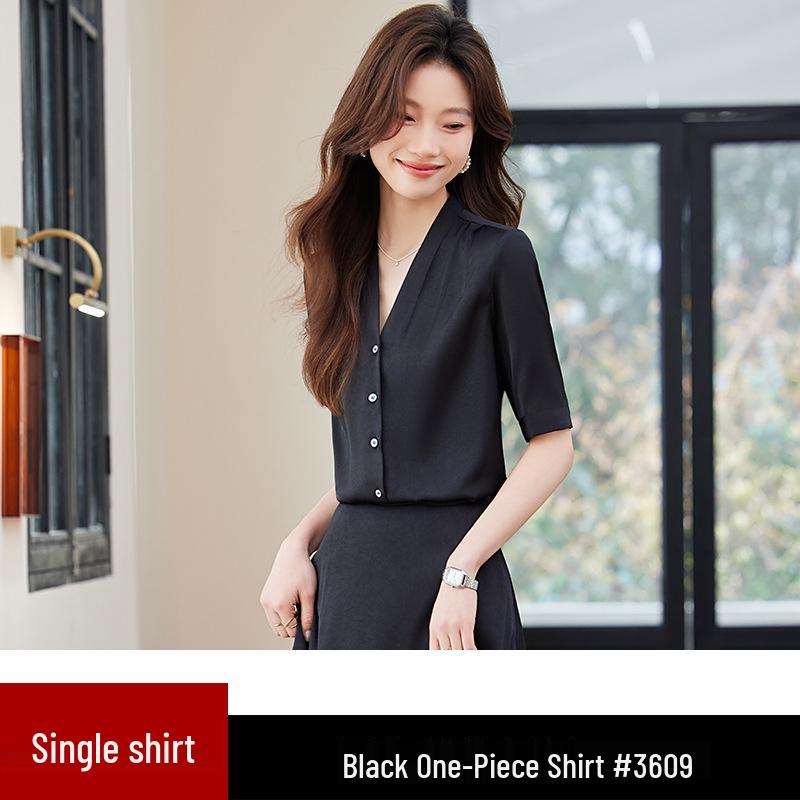 Women's Wrinkle-Resistant Chiffon V-Neck Short Sleeve Blouse - Professional Summer Top