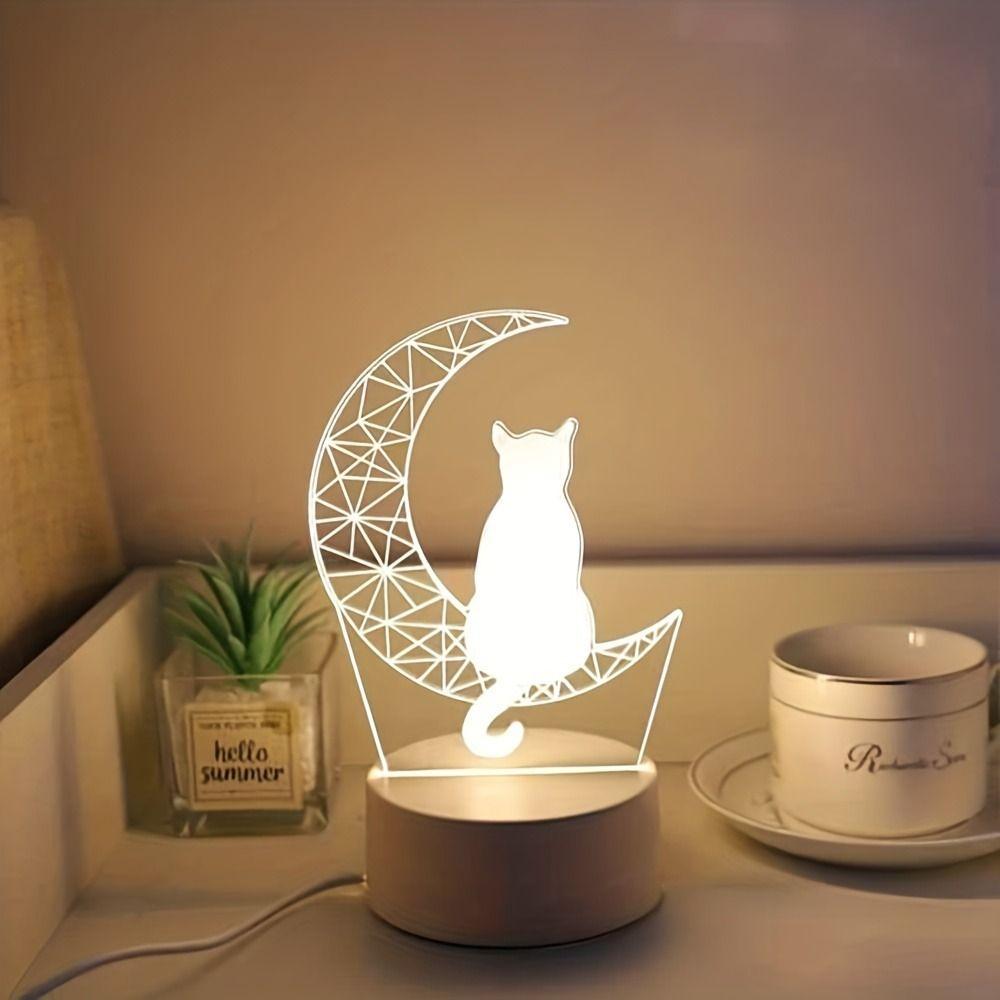 Led Moon Cat Figure Nightlight Creative Table Lamp Bedroom Decoration Sleep Lights  Kid Child