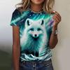 3D Printed Fox Pattern Women's T-shirt Summer Casual Round Neck Top Short Sleeve Loose T-shirt Daily Outing Short Sleeve