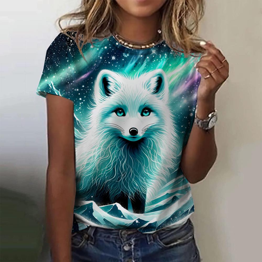 3D Printed Fox Pattern Women's T-shirt Summer Casual Round Neck Top Short Sleeve Loose T-shirt Daily Outing Short Sleeve