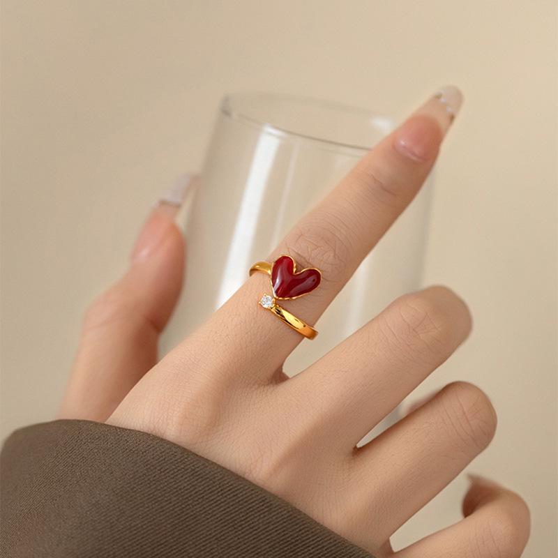 Gold-Plated Zircon Heart Open Ring: Elegant High-End Fashion Jewelry