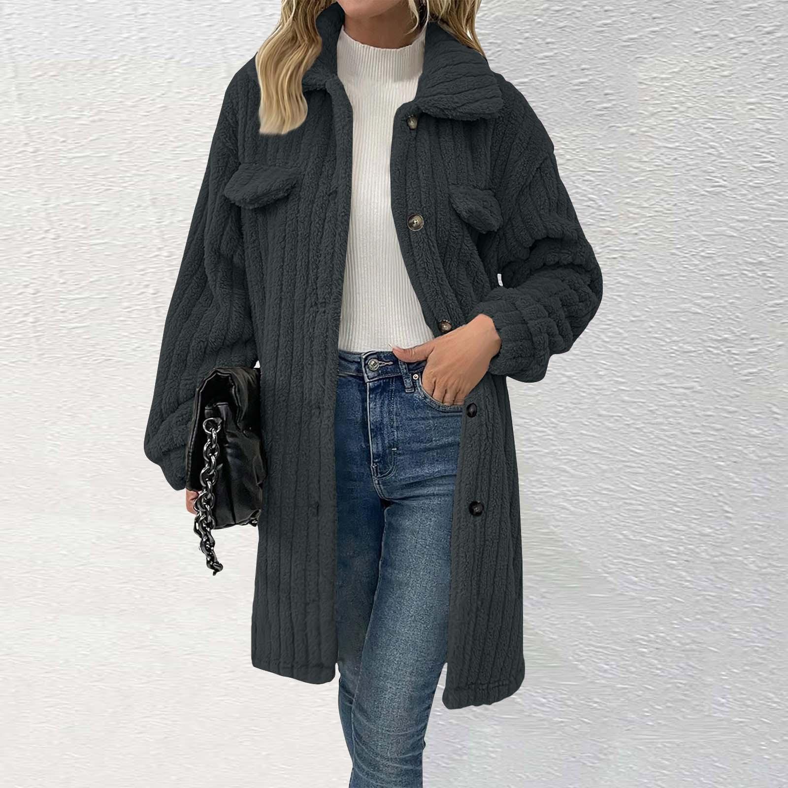 

Элегантное однотонное пальто с лацканами на пуговицах, женское плюшевое пальто с воротником с лацканами и длинными рукавами, карманами, женское пальто XL