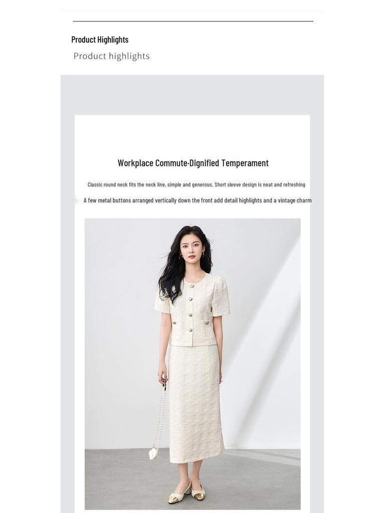 Stilvolles Sommer Kurzarm Top & Texturiertes Bodycon Midi Rock Set für Damen