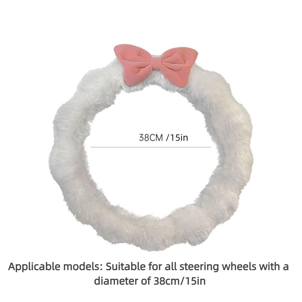 Cute Fluffy Steering Wheel Cover Bow Design Anti Slip Steer Wheel Protector Wave Shape Soft Steering Cover Girls Car Decoration