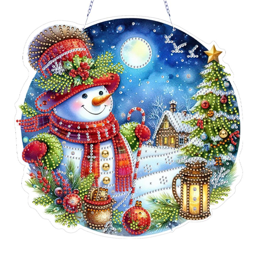 

Xmas Theme 2D Flat DIY Diamond Painting Set Rhinestone Diamond Art Window Pendants Double Sided Wall Decor for Home & Windows