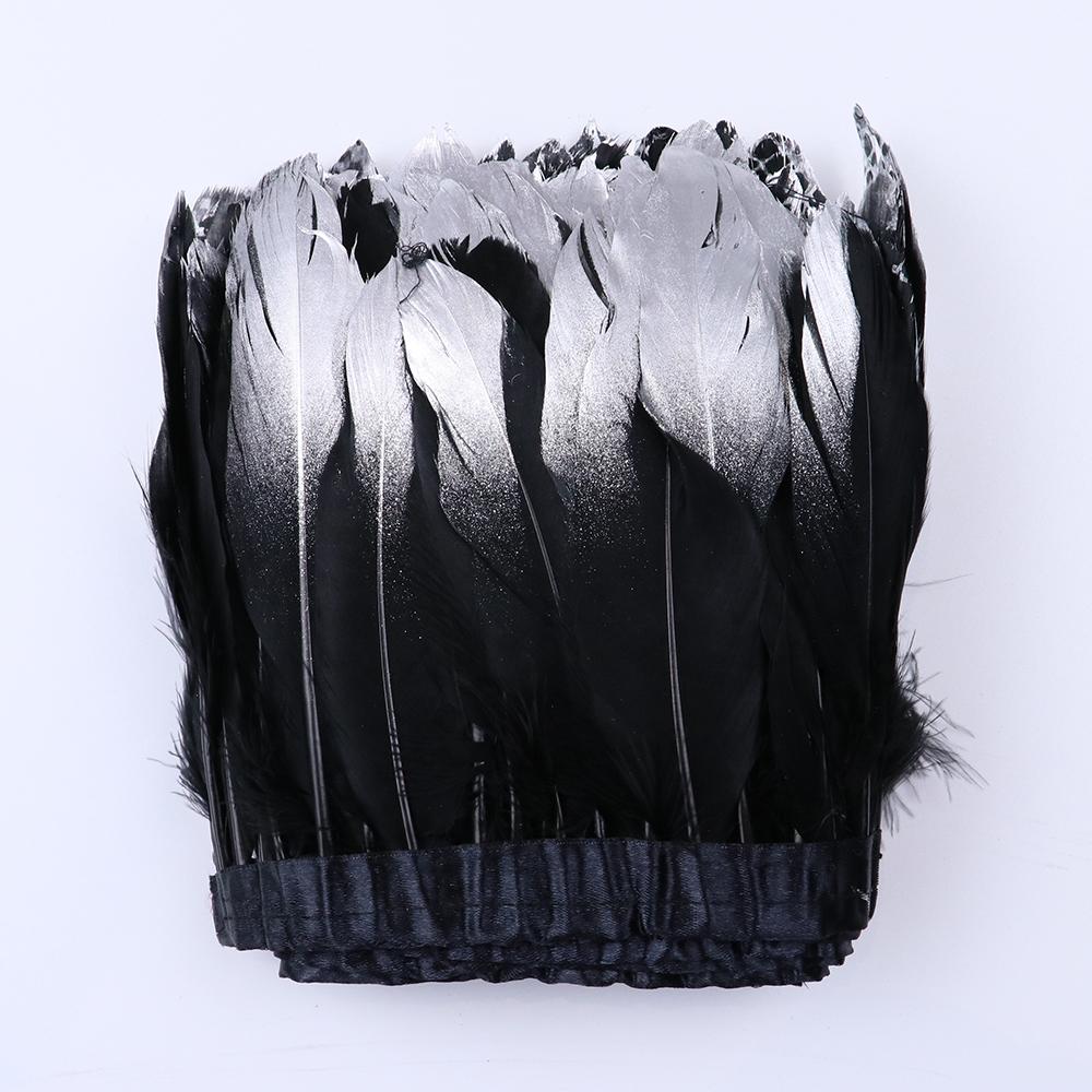 1 Yard Golden Dipped Goose Feather Trims White Plumes Ribbon Fringe For Handicraft Wedding Dress Decor Accessories Crafts