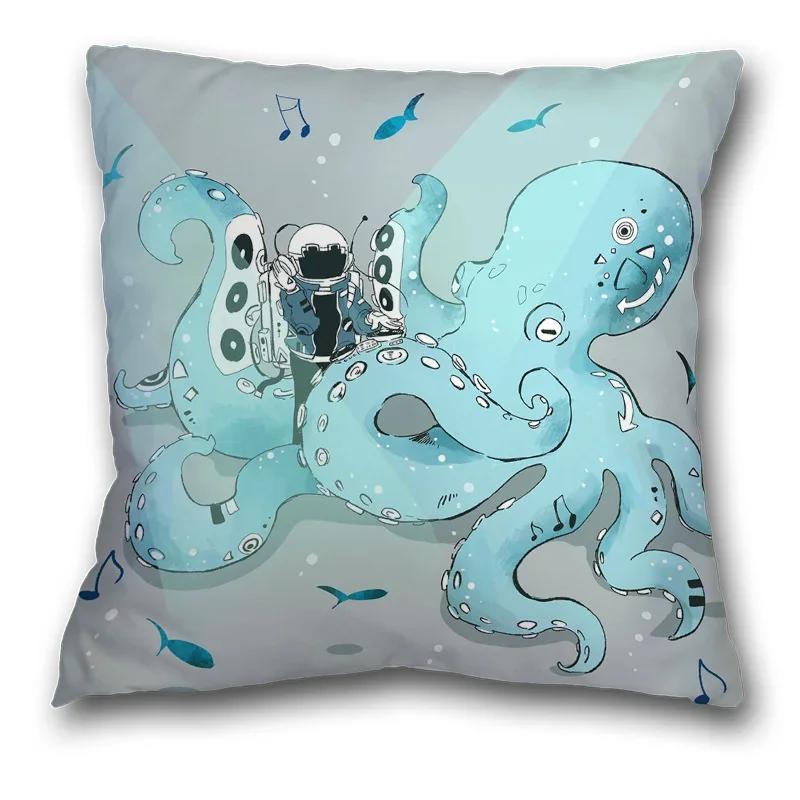 45x45cm Creative Spaceman Astronaut Ocean Blue Square Pillow Cover Living Room Sofa Office Seat Cushion  Home Decoration