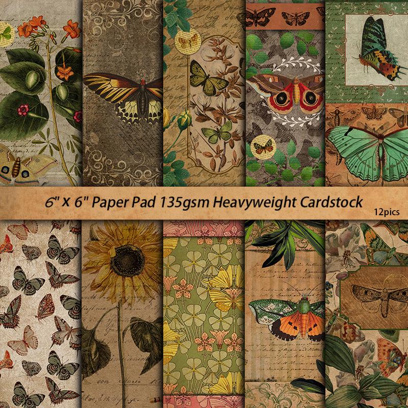 Retro Butterfly Animal Pattern Paper Stickers - 10 Sheets for Journal and Collage DIY Decoration