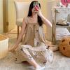Cotton Silk Nightdress Women's Summer Thin Pajamas Spring and Autumn Cotton Silk Korean Version Cute Casual Printed Dress Loungewear
