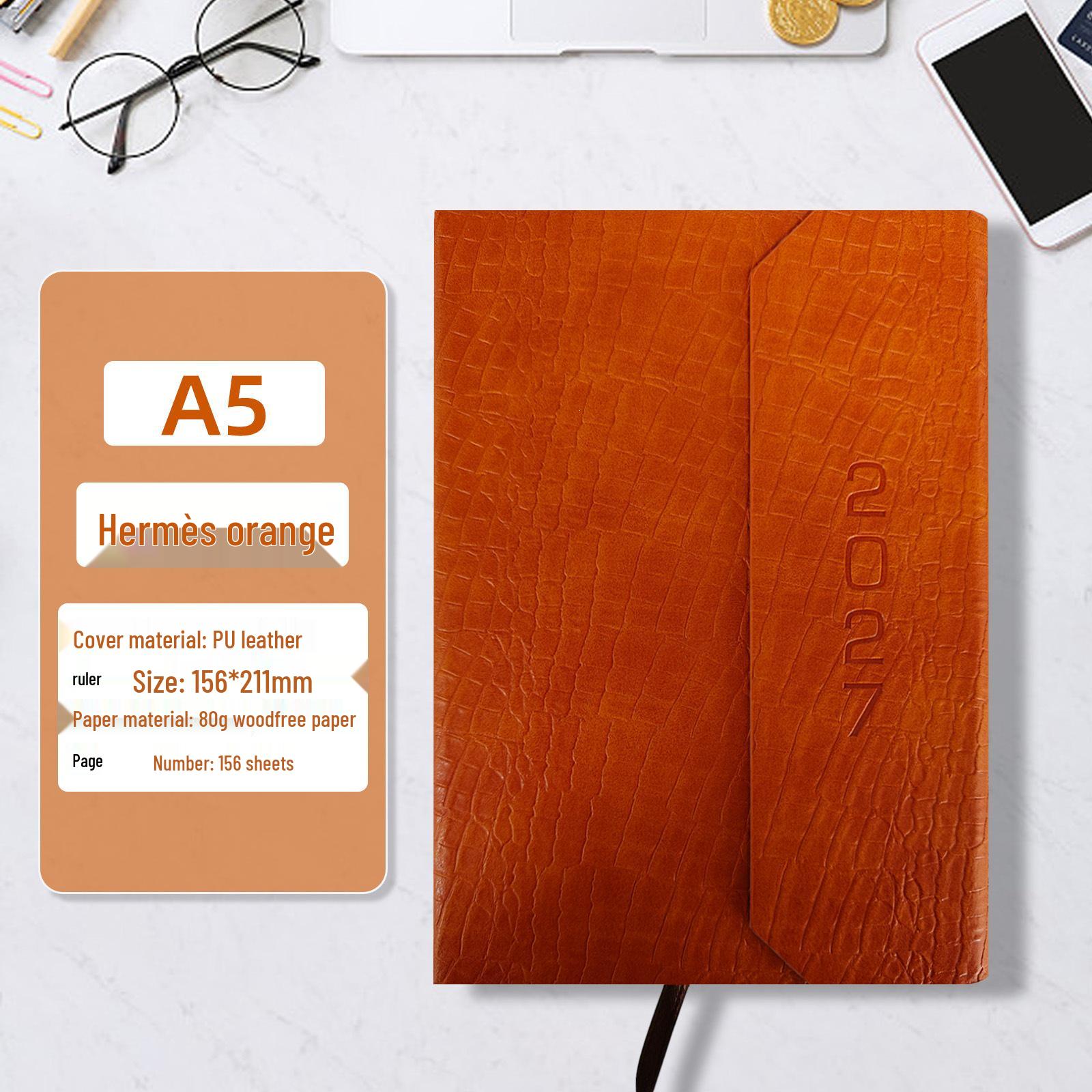 Premium Leather A5 English Daily Planner 2027 - Three-Fold Personal Journal Notebook A5
