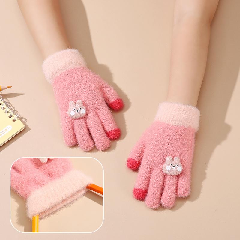 Winter Plus Velvet Children's Warm Gloves Thickened Five finger Baby Cold Yarn Cute Gloves for Girls Thickened Gloves
