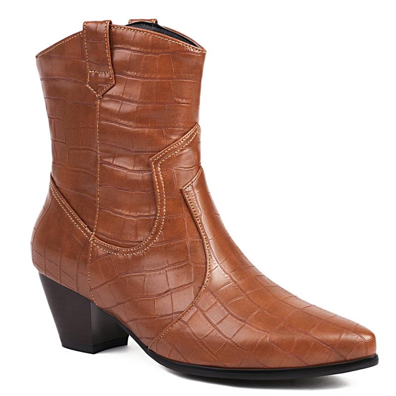 Yellow Brown Women's Ankle Boots New 2025 Autumn Winter Western Short Cowboy Boot Shoes Black Low Heels Party Footwear Shoes