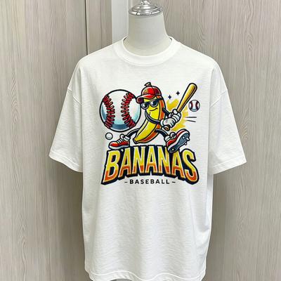 Bananas Baseball Graphic T Shirt Unisex Oversized Loose Short Sleeve Tees Soft Cotton Cartoon Banana Baseball Bat Print