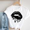 90s Tee Top Summer Fashion Women Print T-shirt Watercolor Lip Sweet Lady Female Clothing Casual Short Sleeve Graphic T-shirt