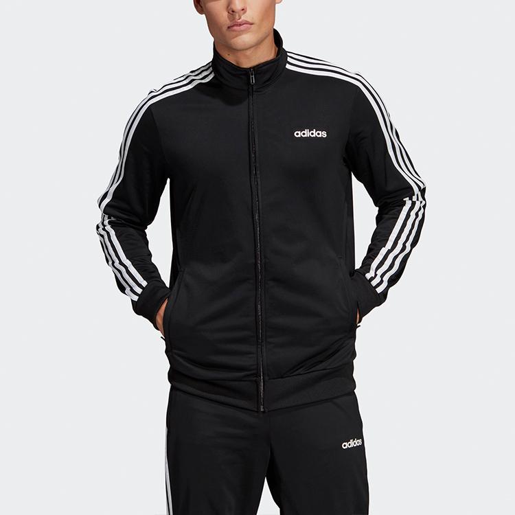Adidas Essentials 3-Stripes Tricot Regular Fit Full Zip Track Jacket Men Black White DQ3070