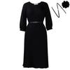 Women's new summer seven-quarter sleeve round neck solid color fashionable simple waist medium and long dress