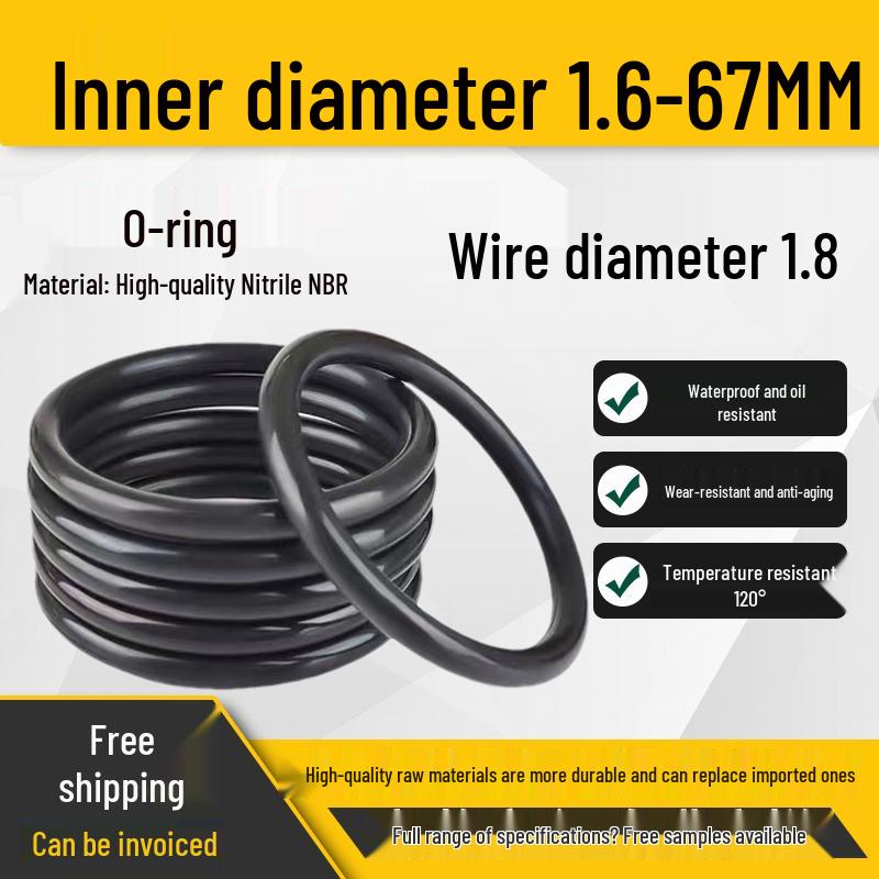 A-Grade Nitrile Waterproof O-Ring, Inner Dia 1.6-67mm, Wire Dia 1.8mm Inner diameter 6.3*1.8 (100 pieces) Grade A