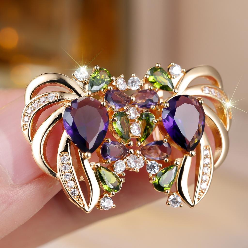 Rainbow Crystal Zircon Stone Heart Hoop Earrings For Women Vintage Gold Color Wedding Jewelry