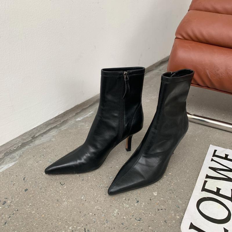 

Остроносые тонкие каблуки эластичные тонкие ботильоны женские осенне-зимние новые ботинки универсальные с задней молнией короткие ботинки 39 чёрный
