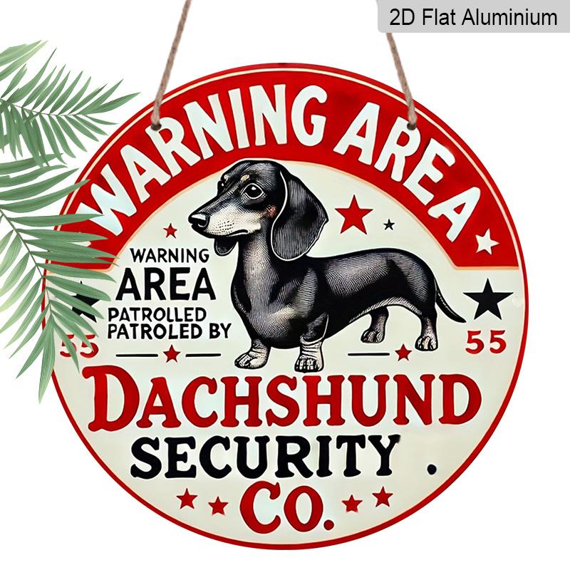 

2D Flat, 1pc Aluminum Sign Decor, Retro Be Careful with Sausage Dogs Sign, 7.87in Decorative Wall Art Plaque with Red Border, Playful Sausage Dog 1pc