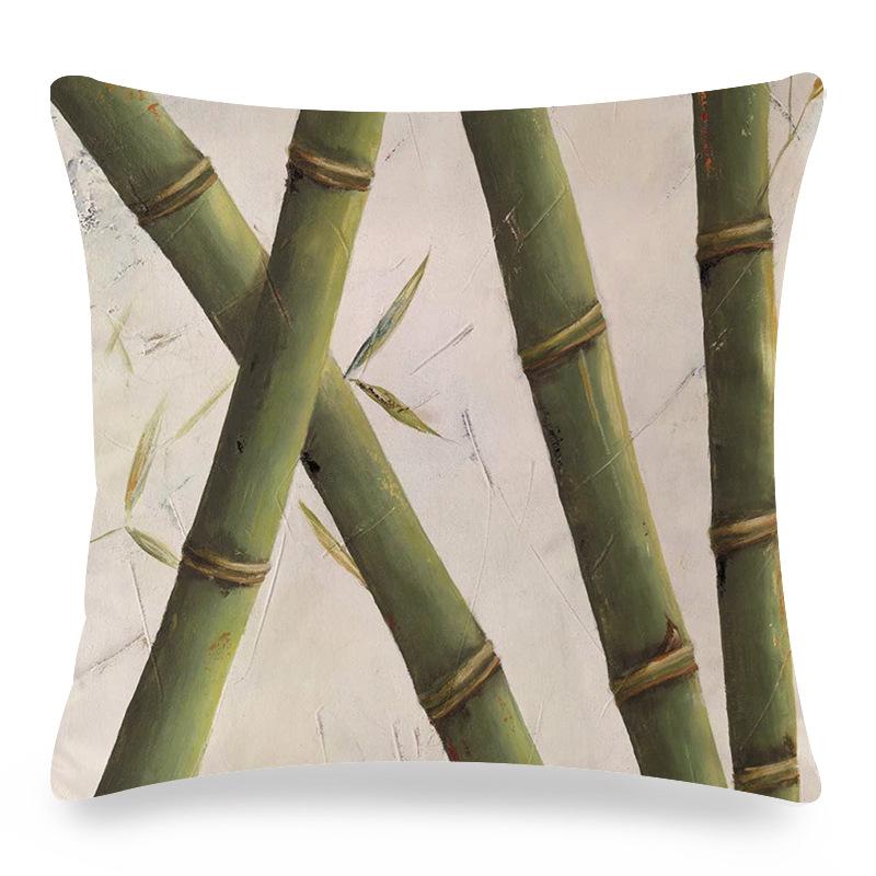 Retro Tropical Bamboo Digital Printing Short Plush Pillow Covers Decorative For Car Sofa Office Cushion Cover Home Goods