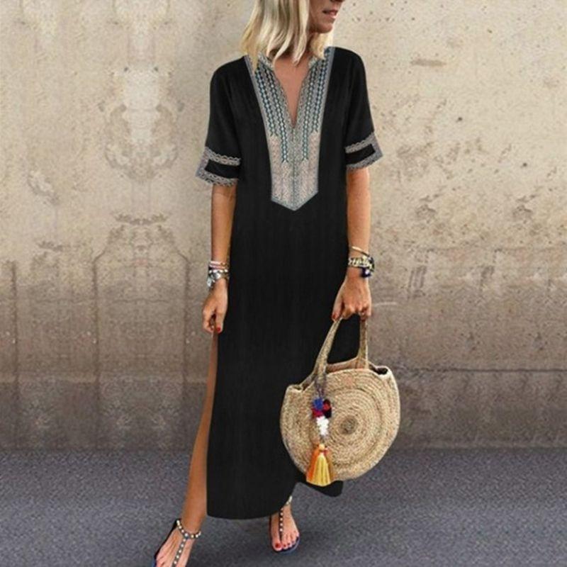 Elegant Plus Size Womens V-neck Long Maxi Dress For Effortless Summer Style