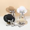Hat Summer Sun Hat Korean Elegant Polka Dot Streamer Pearl Flat Top Hat Travel Small Fresh Sun Hat