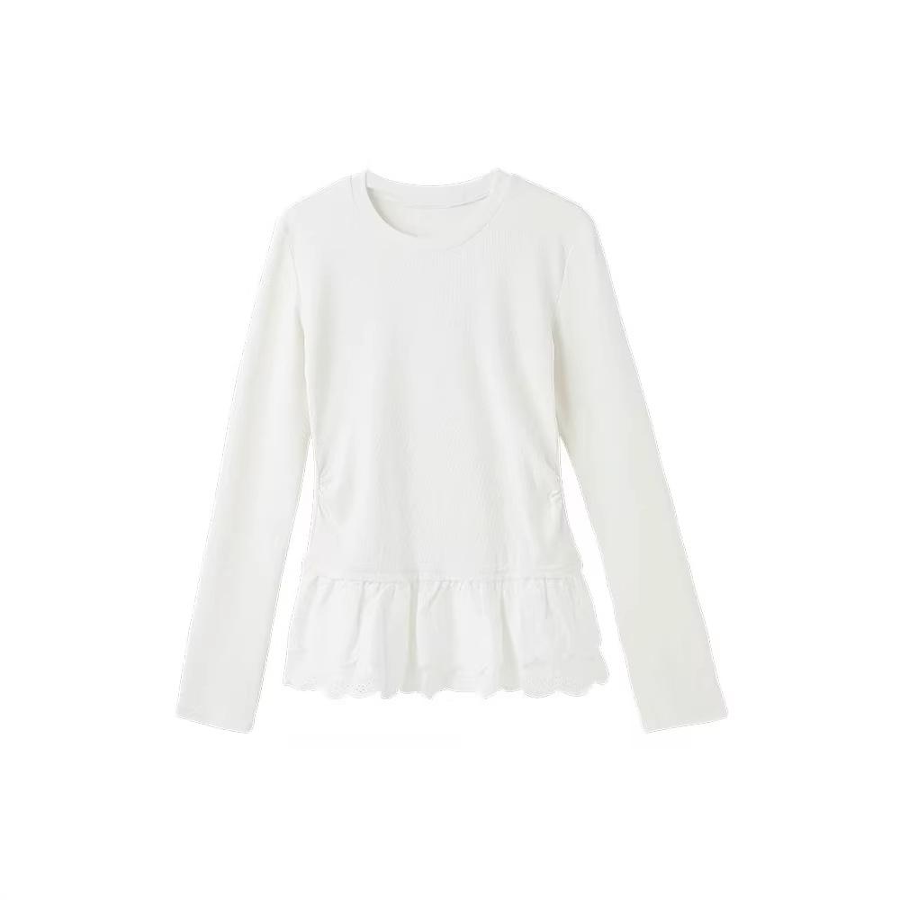 Lace Trim Plush Long-Sleeve Top for Autumn/Winter: Slimming, Stylish, and Versatile