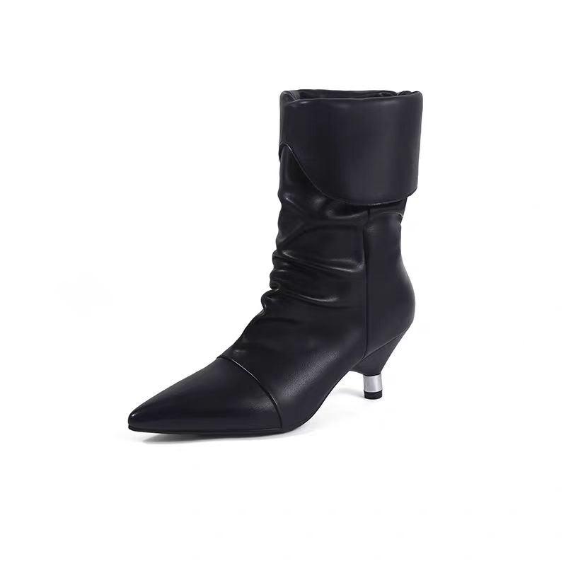 Fashion Designer 2025 New Women Ankle Boots Pleated Pointed Toe High Heels Shoes Sexy Dress Party Winter Goth Fashion Boots Woman Pumps