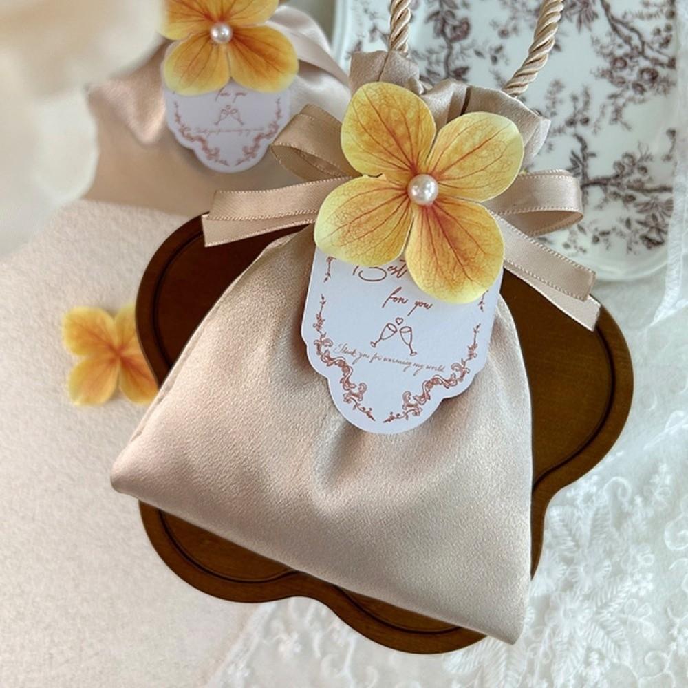 Fashion Mini Flower Drawstring Bag Gift Packaging Elegant Wedding Candy Bag Satin Sweet Festive Sugar Bag Festival