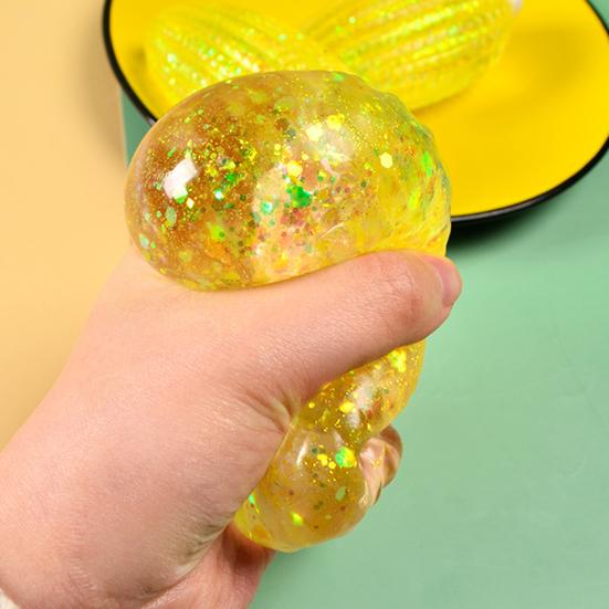 Glitter Corn Squeeze Toy Slow-Rising TPR Fidget for Stress Relief Realistic Vegetable-Shaped Decompression Gadget for Kids Adults