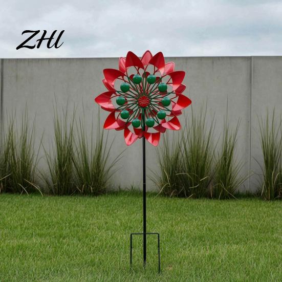 Colorful Windmills for Windowsill Flower Wind Spinner, 29.5" Metal Spinner with Stake, Outdoor Rust Creative Housewarming Gifts Friends Resistant