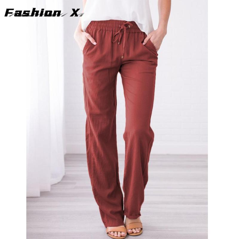 

Женские свободные широкие брюки, однотонные повседневные брюки из хлопка и льна с завязками 3XL вино красного