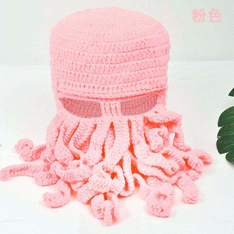 New Cartoon Cute Funny Wool Knitted Octopus Hat Hand Crocheted Warm Wool Headgear.