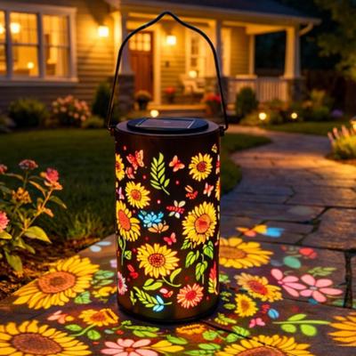 Solar Sunflower Garden Lantern Metal Outdoor Hanging Light Waterproof Energy-Saving Tabletop Light for Patio Pathway Decor
