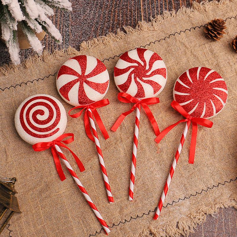 10Pcs Wholesale New colorful Christmas lollipop decoration holiday big lollipop candy Christmas tree decoration