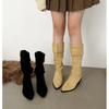 Fashionable Long Tube Boots Women's French Vintage Stack Boot Pointed Toe Western Cow Velvet Interior Knee High Boots