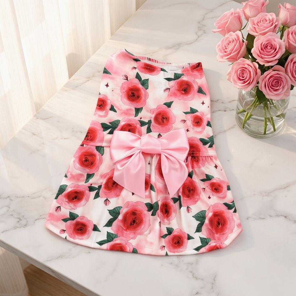 Pretty Puppy Princess Skirt Floral Printed Dog Sleeveless Dress Dress Up Accessories