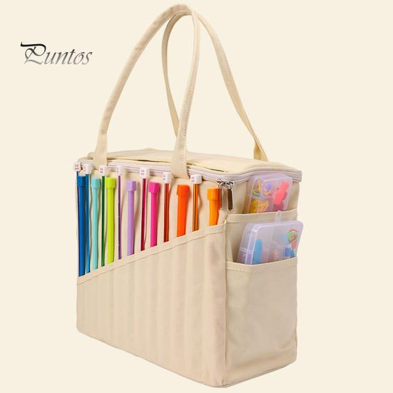 Canvas Yarn Storage Bag Solid Knitting Bag Handle Design Lightweight Portable Large Capacity Tote Organizer with Multi-layer Pockets