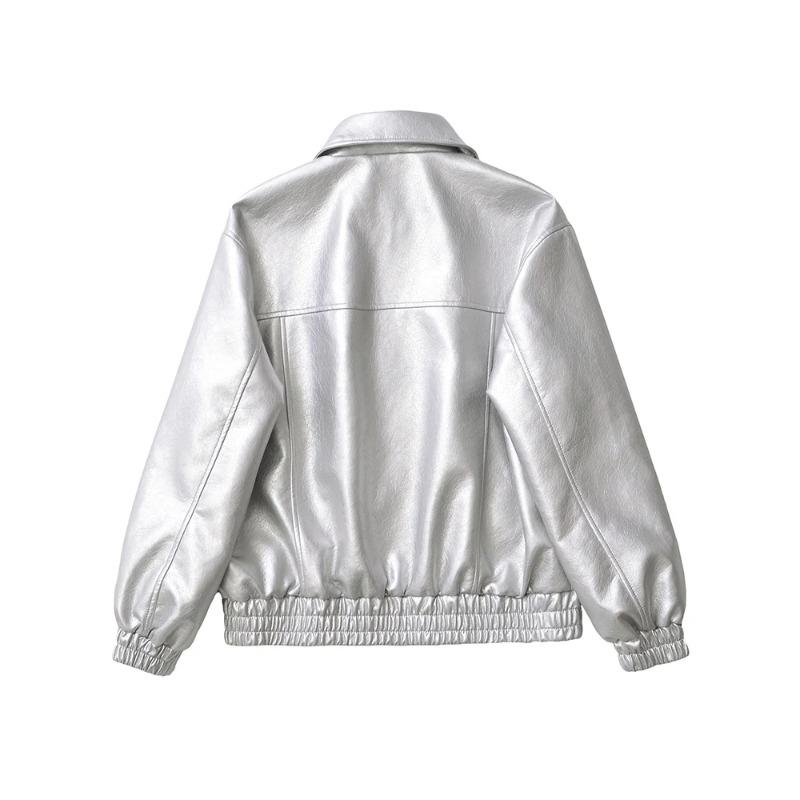 Ailegogo Streetwear Donna Retro Larga Corta PU Pelle Sintetica Giacca Primavera Autunno Donna Zip Cappotto Vintage Moto Biker Capospalla