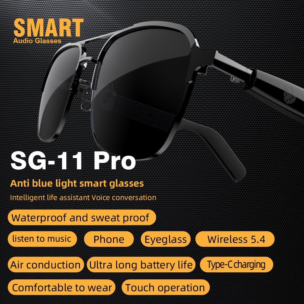 Gafas de Sol Inteligentes de Audio SG-11 Pro, Gafas de Conducción Ósea Bluetooth 5.4 con Protección UV Anti Luz Azul Sonido HIFI